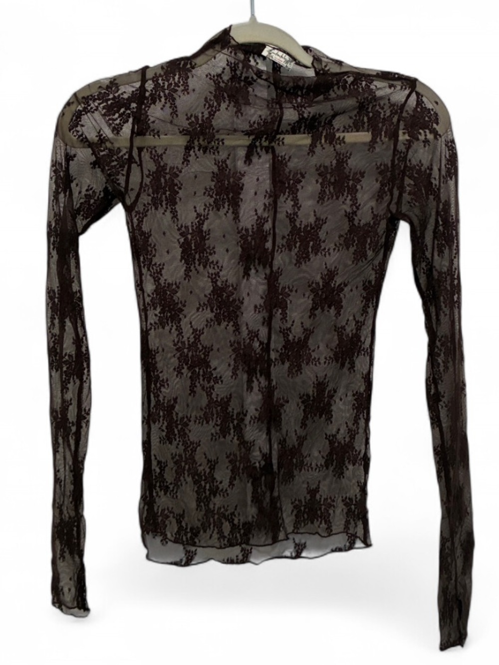 Intimately Free People Lady Lux Lace Brown Sheer Long-Sleeve Mesh Top